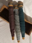 Lot Of 3 Vintage Wood Industrial Textiles Bobbins Quills Spools With Thread