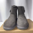 Ugg Mini Bailey Button Ii 1016422 Women Grey Suede Wood Button Winter Boots Nib