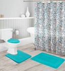 Complete 16-pc Bathroom Accessory Set  Non-slip Mats   Turquoise Shower Curtain