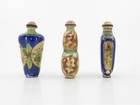 Trio Of Vintage Chinese Hand Painted Enamel Cloisonne Snuff Bottles Bats Figures