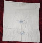 Vintage Cotton White With Blue Floral Hand Embroidered Pillowcases 1 Pair