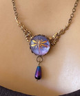 Vintage Necklace Art Nouveau Pendant W Antique Iridescent Dragonfly Czech Glass