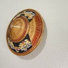 Vtg Hand-painted Thai Conical Hat  Traditional Bamboo rattan Farmers Rice Hat