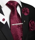 Men s Paisley Tie Set With Pocket Square  Lapel Pin  Cufflinks   Tie Clip - 5pcs