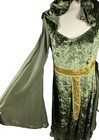 Medieval Renaissance Green Velvet Hooded Costume Dress Size Large Lace Up Gothic