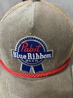 Pabst Blue Ribbon Beer Gray  Brown Cordoroy Mesh Snapback Trucker s Hat 