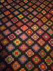 Vtg  hand Knit Wool Colorful Granny Square Afghan Blanket throw    65  X 53 