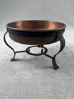 Antique Copper Chafing Dish W  Iron Stand   Lid     Early 1900s   rustic Hearthware