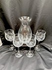 Bohemia Crystal Optic Wine Decanter 4 Goblet Glasses 5 Pc Set Nib Vintage Czec