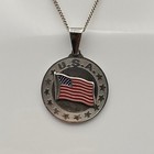 Sterling Silver Usa W  Enameled American Flag Pendant   Chain Necklace