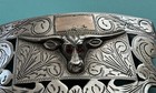 Vintage Antique Western Open Sterling Silver Ruby Red Eyed Longhorn Belt Buckle