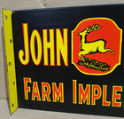 John Deere Farm Implements Porcelain Enamel Sign  18 X 10 Inches 2 Sided