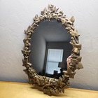 Antique Cast Iron Metal Mirror Hanging Wall Art Grape Leaf 17 5  X 12 5