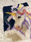 Vintage Unicorn Latch Hook Rug Wall Hanging Handmade Yarn Fiber Art Retro