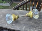 Set Of Vintage Crystal Glass 12 Point Door Knob Pair Brass
