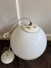 Vintage Mid Century Modern White Glass Orb Globe Pendant Ceiling Light Swag Lamp