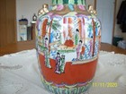 Oriental Chinese Vtg Rose Canton Floral Medallion Gold Handles Large Tall Vase