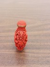 Rare Old Red Carved Chinese Oriental Snuff Bottle Gorgeous Unique Vintage  