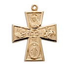 Gold Over Sterling Silver Modern Styled Four-way Cross Medal Pendant Necklace