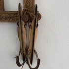 Dutch Antique Decor Frisian  Wood  Leather Steel Blade Ice Skates  27 Left rt