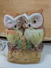 Vintage Ceramic Owl Lamp Light-up Nightlight Colorful 2 Owls On A Log Porcelain