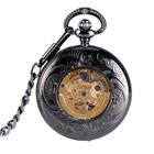 New Pocket Watch Roman Numerals Dial Vintage Skeleton Mechanical Movement Chain 