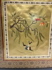 Vintage Chinese Framed Silk Embroidered Panel Bird And Flowers Asian Art