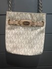 Michael Kors Beige Logo Monogram Crossbody Bag W  Chain Strap Gold Hardware