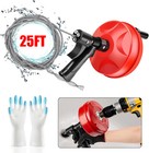 25ft Plumbers Drain Snake Long Heavy Duty Plumbing Auger Hand Tool Bathroom Pipe