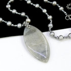 Lucas Lameth Grey Natural Stone Pendant Pearl Bead Sterling Silver Necklace 22 