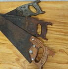 3 Vintage Antique Wood Handled Carved Hand Saws For Restore Decor Disson 