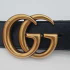 Gucci Women   s Black Belt Gold Gg Logo Buckle Adjustable Size 38