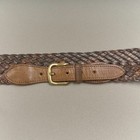 Cole Haan Brown Leather Braided Belt 34 Made In England Calf Woven Brass Buckle