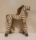 Wooden Zebra Figurine Primitive Articulated Joints Sculpture Animal Home Decor 