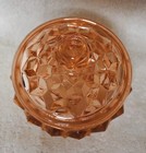 Jeannette Glass Cube Peach Cubist Powder Vanity Footed Jar With Lid  Vintage