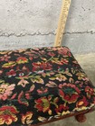 Victorian Style Wood Footstool Floral Needlepoint Tapestry Ottoman