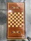 Vintage Hand Made Inlaid  Wood Chess And Backgammon Set