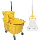 Mop Bucket 35 Qt Side Press Wringer Wheels Commercial Heavy Duty Floor Cleaning
