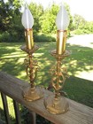 Pair Or 2 Antique Victorian Cast Metal Candle Buffet Mantle Table Lamps