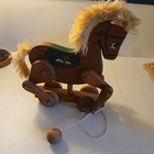 Vintage Hand Painted Wooden Horse Pull Toy With Wheels