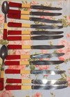 46 Pc Flatware Set Cherry Butterscotch Bakelite Art Deco 2 Tone Vintage Antique