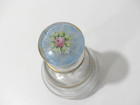 Antique Glass Perfume Bottle Gold Trim Painted Enamel Flower On Blue Dauber