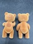 Vintage Miniature Flocked Brown Teddy Bears Lot Of 2 Unbranded Dollhouse Figures