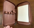 Levenger Brown Leather Zipper Pen Case W  Note Cards - Holds 4 Pens - 4 x6 