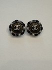 Set Of 2 - Chanel Cc - Silver Pearl Grey Gem With Metal Logo Buttons - 20mm