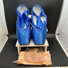 Women Dance Ballet Pointe Shoes Slippers Size 6 Blue Ribbons Toe Insert Bag