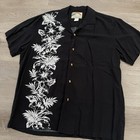 Vintage Paradise Found 100  Rayon Hawaiian Shirt Mens M Black Floral Hibiscus