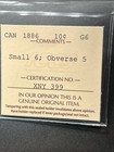 1886 Canada 10 Cent Graded Iccs G-6