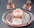 Vintage 9 Pc Collection Pink Depression Glass 2 Different Patterns Dresser Set