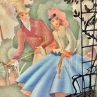 Vtg Reverse Painting Silhouette Picture Victorian Couple Convex Bubble Glass 4x5